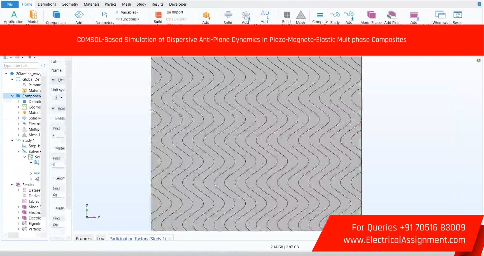 Modeling and Simulation of Dispersive Anti-Plane Wave Dynamics in Piezo-Magneto-Elastic Multiphase Composites Using COMSOL screenshot 4
